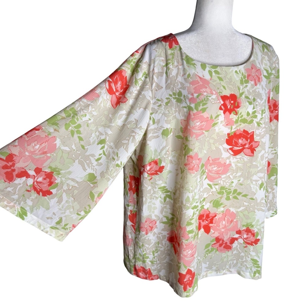 Rose and Olive Womens 2X Floral‎ Print Bell Sleeve Tunic Top Blouse